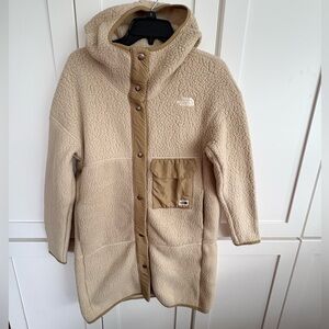 The North Face Beige Sherpa Fleece Jacket with White Logo